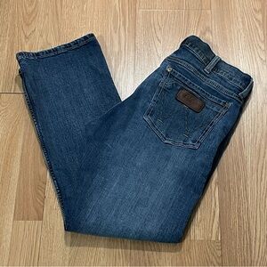 Wrangler Retro Men 34x30 (33x29) Slim Boot Jeans Dark Blue Denim Western Cowboy